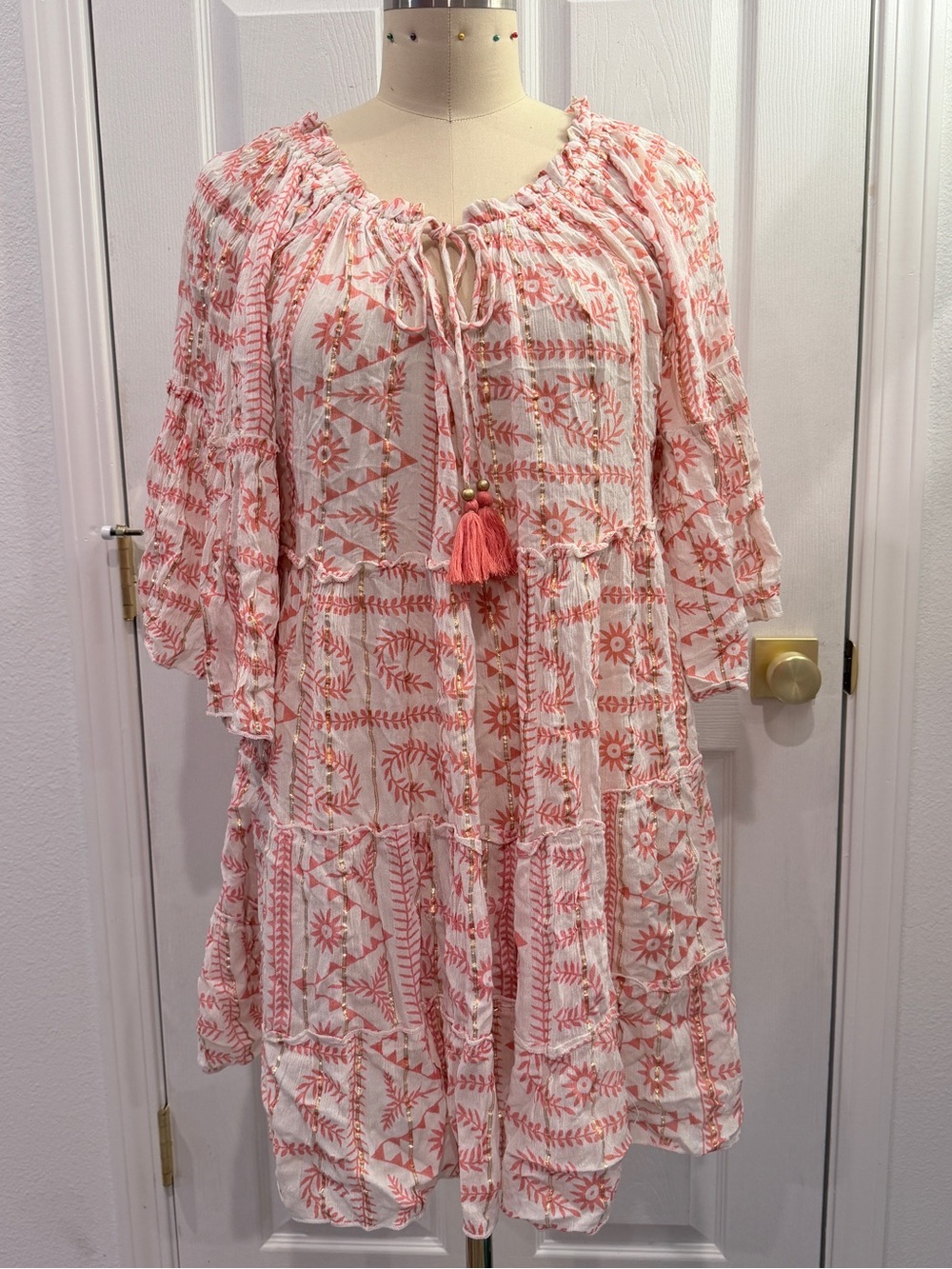 Zury Relaxed Tie-Front Midi Dress in Soft Orange